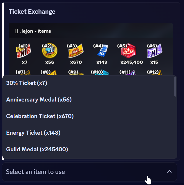Game command: ticket